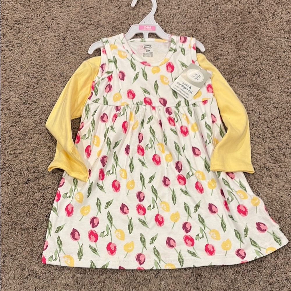 Luvable Friends Pink and Yellow Pleated Sundress Sleeveless Casual